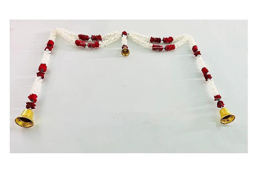Artificial Jasmine and Roses Door Toran Double Line with Bells