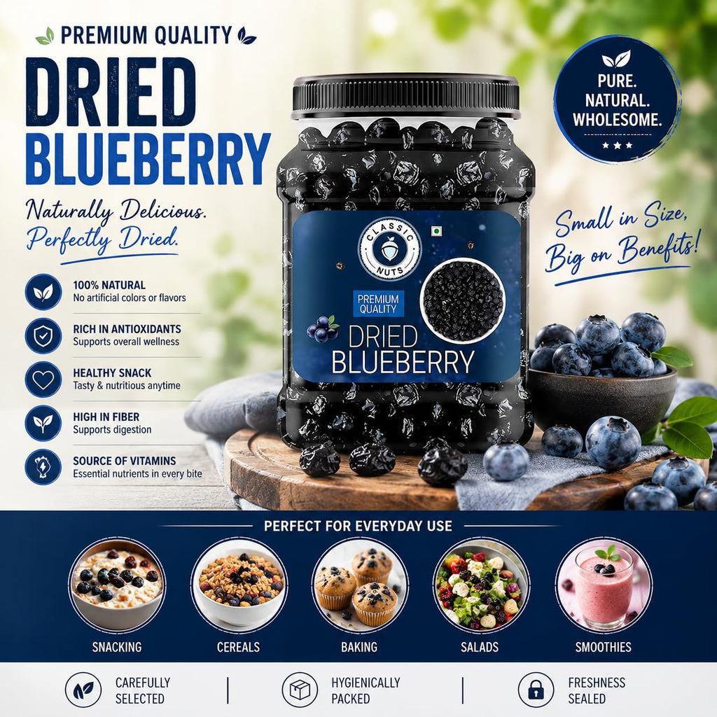 Classic Nuts Dried Blueberry Plum| Dehydrated Blueberries | Ready to Eat Dried Fruit for Baking, Smoothies, Breakfast, Desserts, Trail Mix & Healthy Snacking | Sweet Fruity Taste