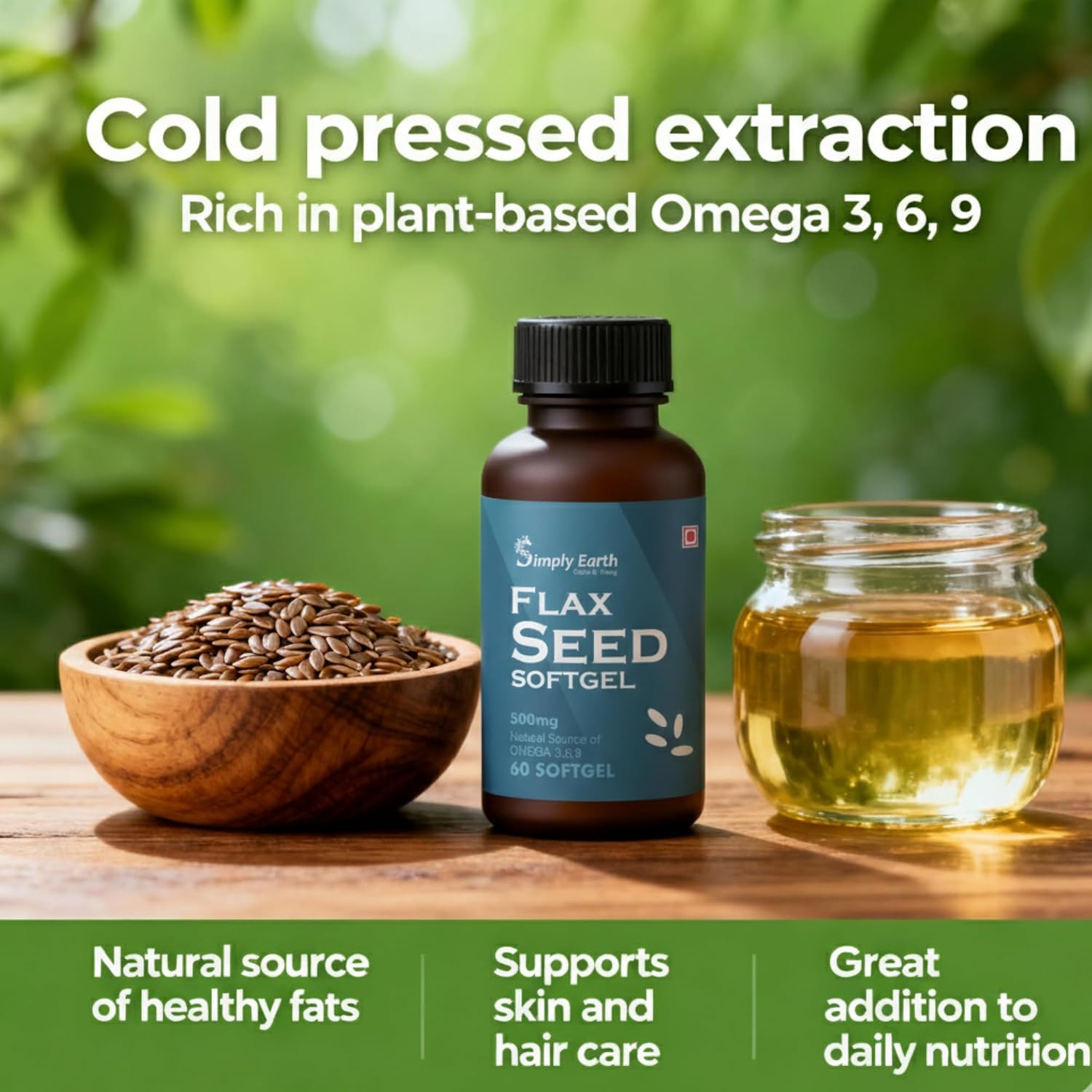 Simply earth Cold Pressed Flax seeds oil Omega with extra Virgin oil, Linolenic Acid, Oleric Acid | Natural Form of omega 369-60 Softgelsâ€¦