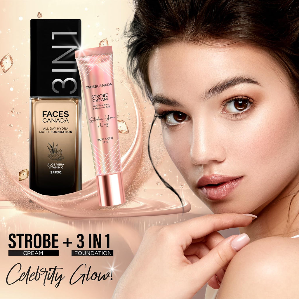 FACES CANADA All Day Hydra Matte Foundation | 3-in-1 Foundation + Moisturizer + SPF 30 | 24 HR Aloe Hydration & Vitamin C | 10HR Long Wear | Medium to High Buildable Coverage | Soft Sand 041 | 25ml