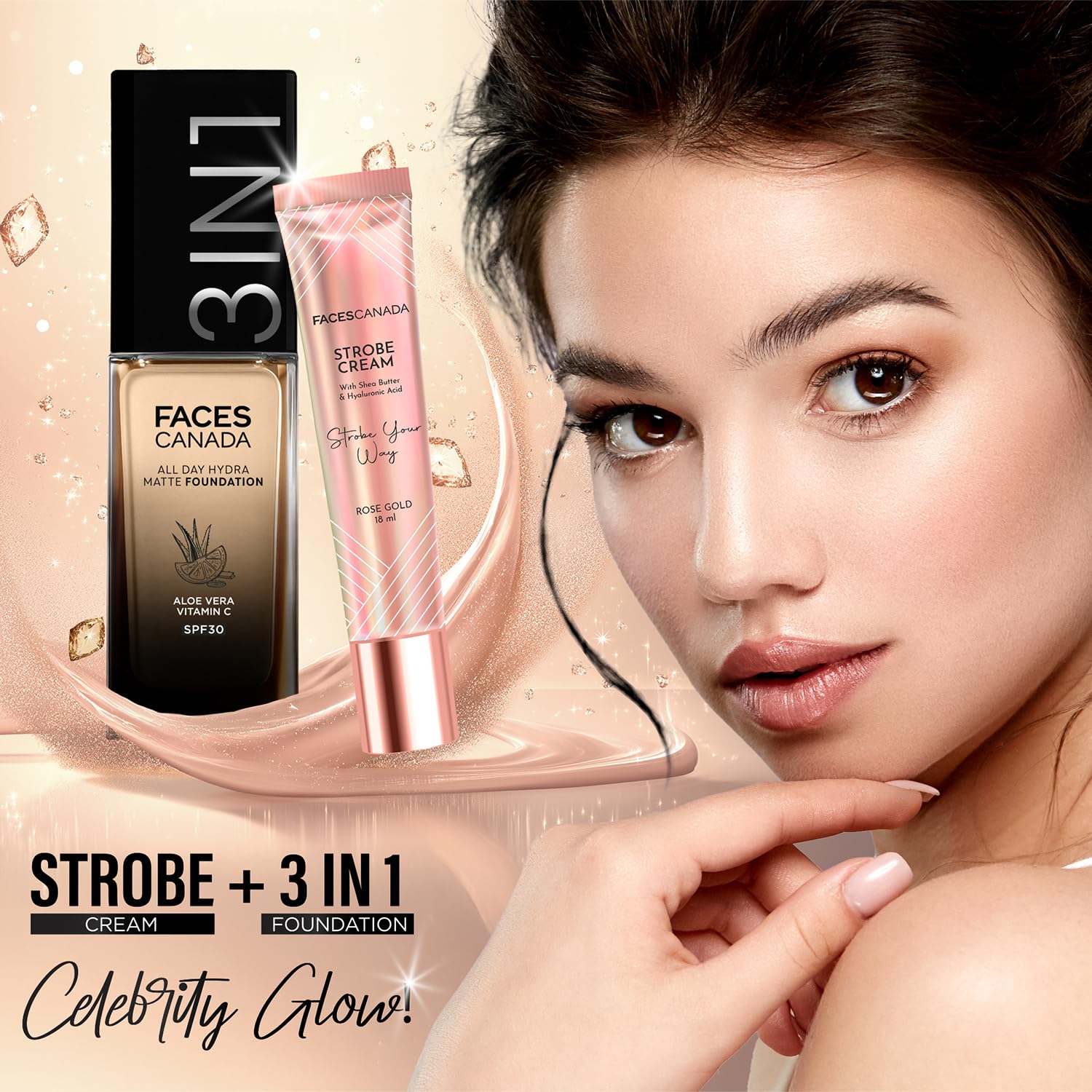 FACES CANADA All Day Hydra Matte Foundation | 3-in-1 Foundation + Moisturizer + SPF 30 | 24 HR Aloe Hydration & Vitamin C | 10HR Long Wear | Medium to High Buildable Coverage | Soft Sand 041 | 25ml