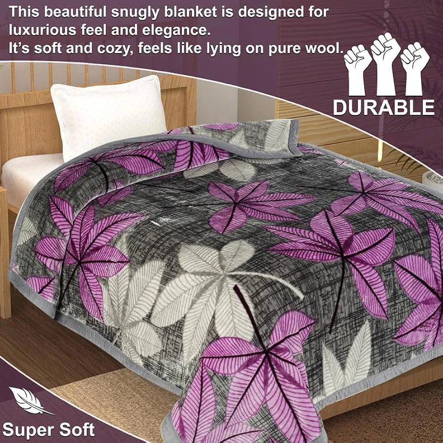 Homekart Super Soft Cloudy Printed Single Bed Blanket for Heavy Winter Single Ply Mink Blanket King Size TC 400 Grey & Pink