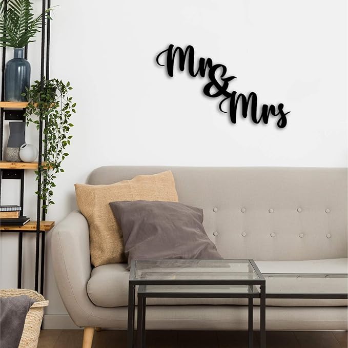 Ecraftindia Mr & Mrs Black Engineered Wood Cutout Wall Art Decor | Wooden Wall Decor Items