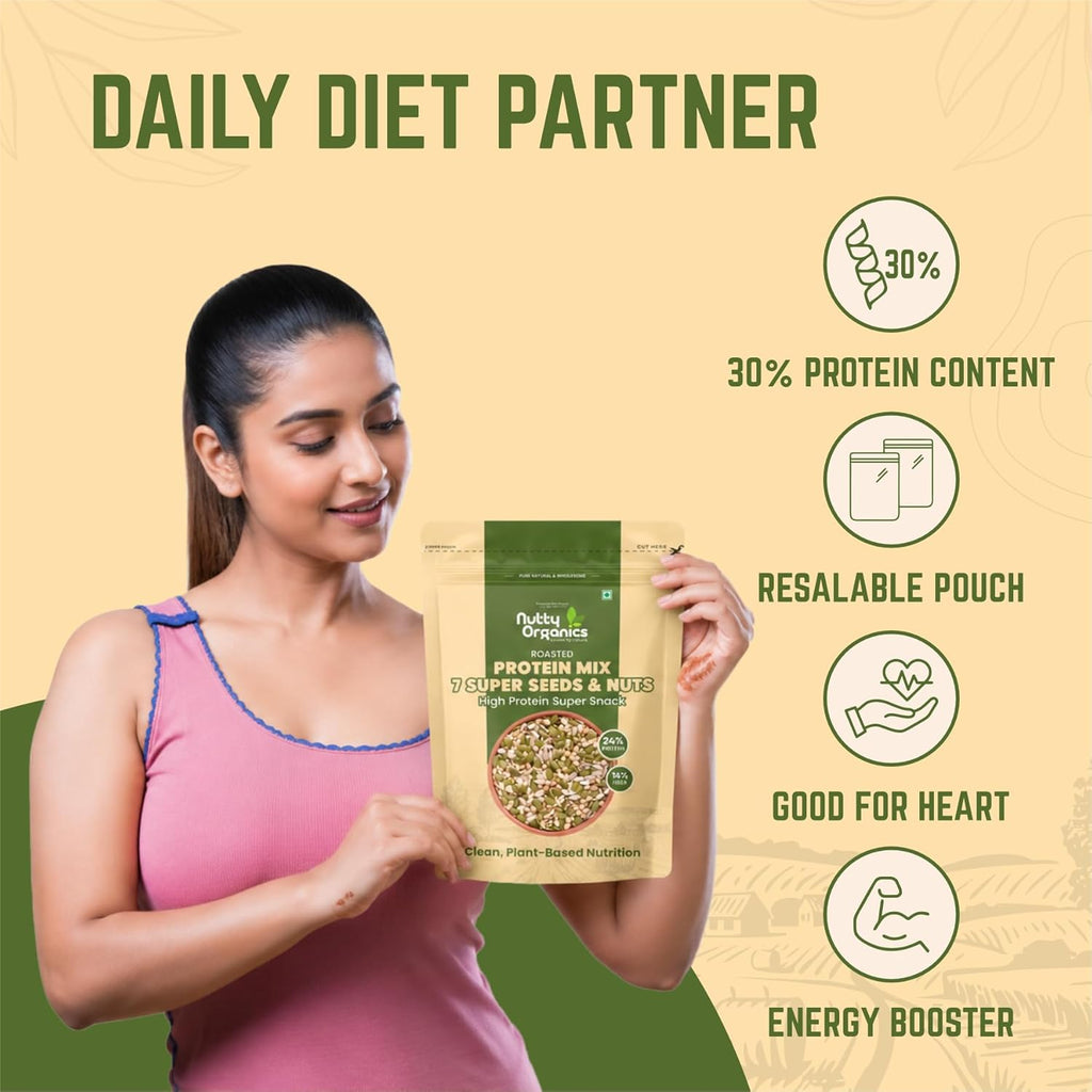 Nutty Organics 7-in-1 Seeds & Nuts Mix| Omega-Rich Superfood | Roasted Pumpkin, Sunflower, Watermelon, Flax, Sesame, Chia & Soya | Healthy Snack | Vegan & Gluten-Free