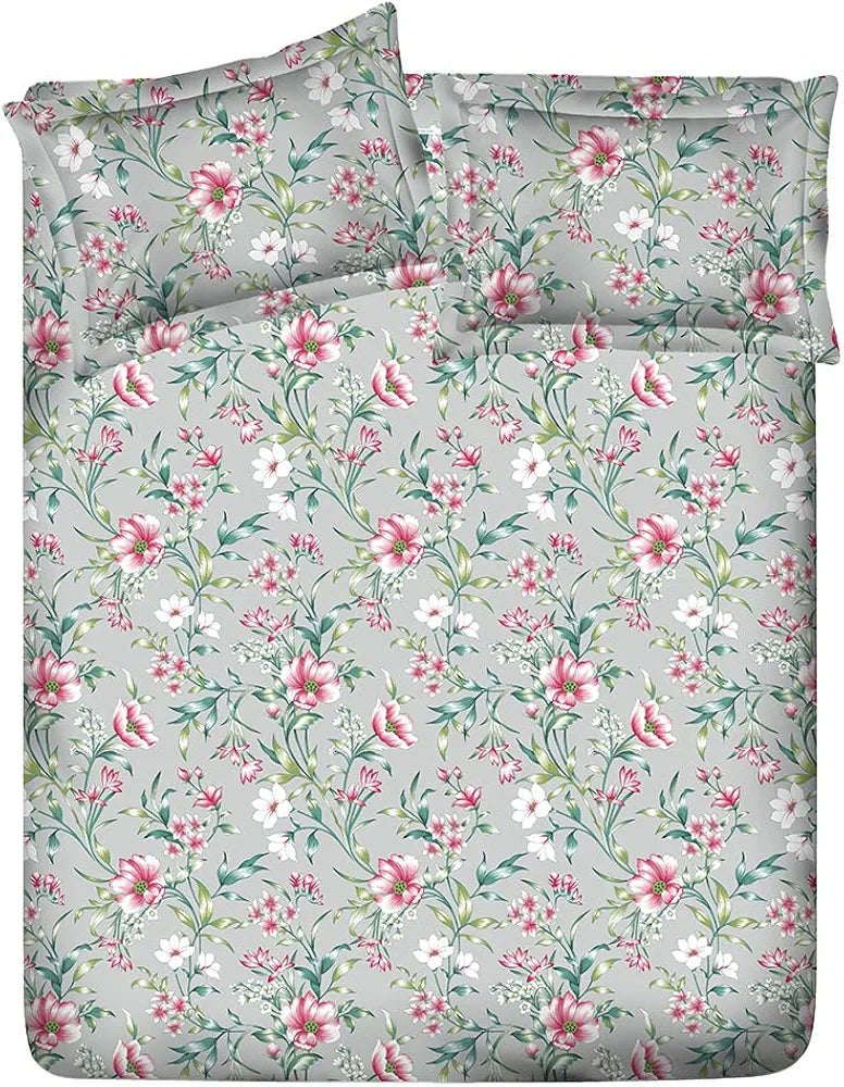 Layers Marigold Cotton Bedsheet Set for All Seasons Lightweight 144 TC King Size Grey/Pink