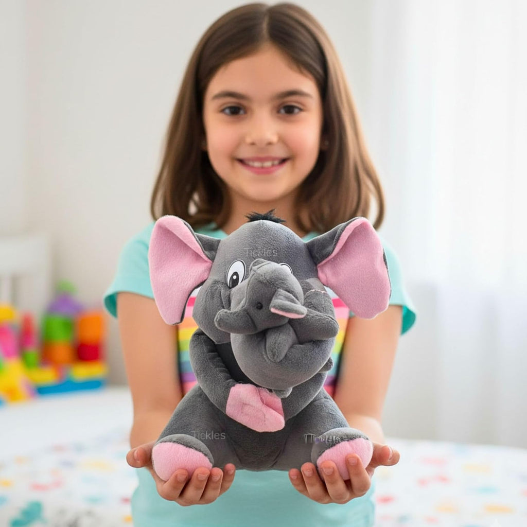 Tickles Elephant Mother with Baby Soft Stuffed Plush Animals Toy for Kids 25 cm Color Grey