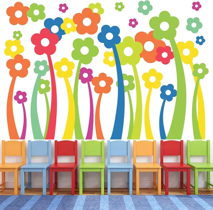 StickMe Colourful Flowers Wall Sticker Kids Baby Nursery Vinyl Mural Decal Multi-Colour Decor-Peel And Stick