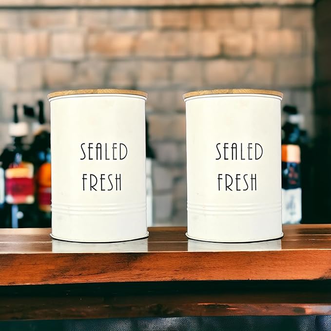 Femora Kitchen Storage Jars Tin Jar With Wooden Lid Air Tight Jar | 900 Ml | Set of 2