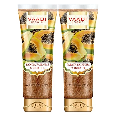 Vaadi Herbals Papaya Fairness Scrub Gel with Honey and Saffron - 110 gms (Pack of 2)