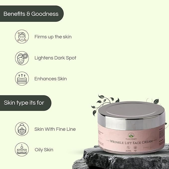PrakritPurity Wrinkle Lift Face Cream with Frankincense Oil & Eco Marine Algae Extract - 50 gms