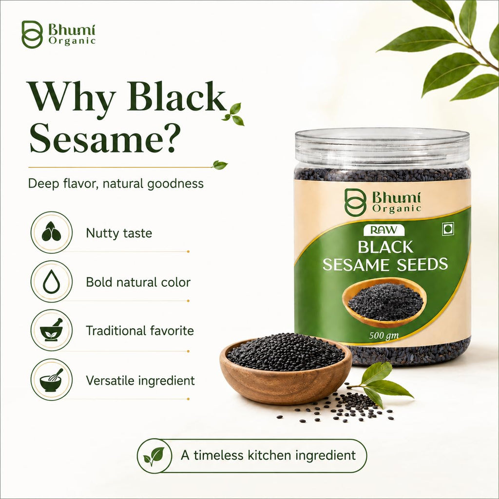Bhumi Organic Black Sesame Seeds 500g | Til for Eating, Natural Black Gingelly Oil Seed, Nutrient Rich