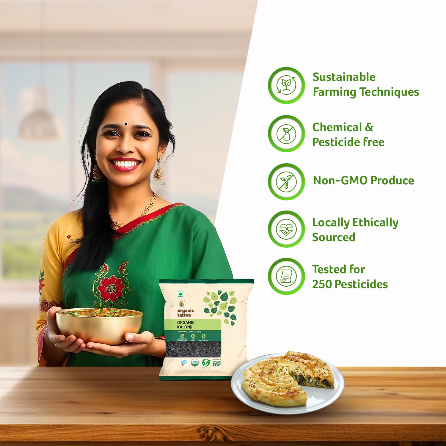 Organic Tattva Kalonji Seeds 100g | Whole Nigella Kalonji Seeds for Daily Cooking, Baking & Seasoning Use