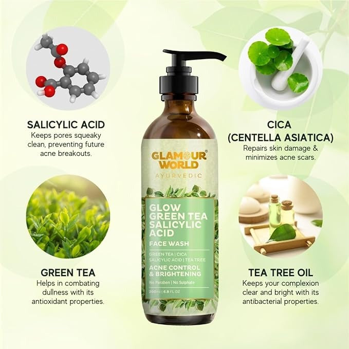 Glow Green Tea Salicylic Acid Face Wash fo All Skin Type - 200 ml