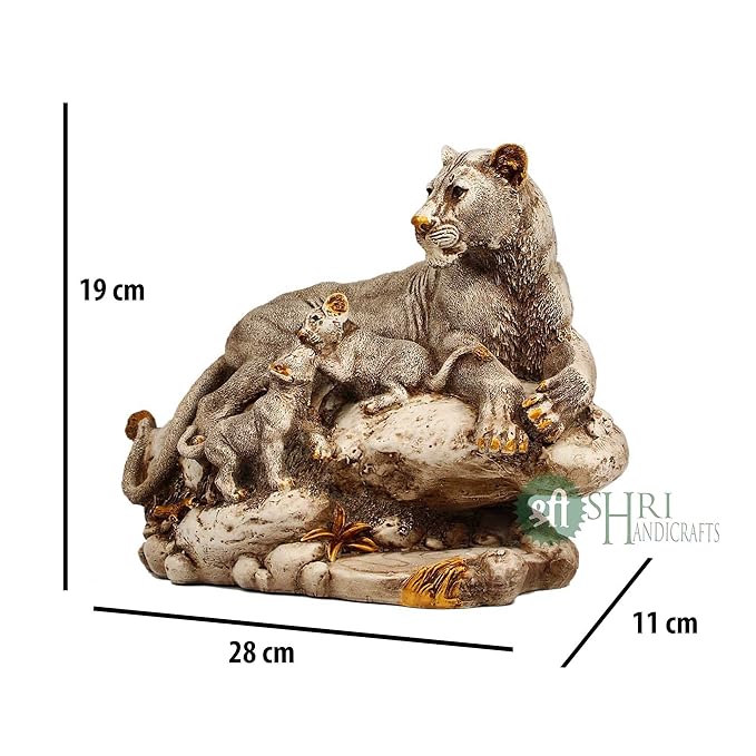 Indicast Resin Lioness Statue With Family, 8 Inch | Grey