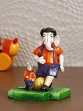 Ecraftindia Handcrafted Polyresin Lord Ganesha Idol Playing Football With Mushak Statue for Sports Enthusiasts and Ganesha Devotees