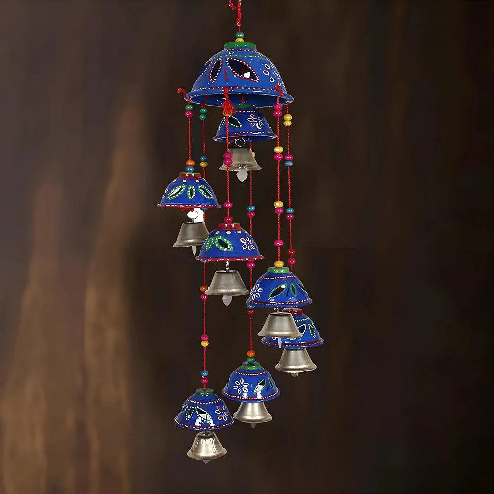 Kuber Industries Rajasthani Design Handcrafted Hanging Windchimes with 8 Bells Pack of 2