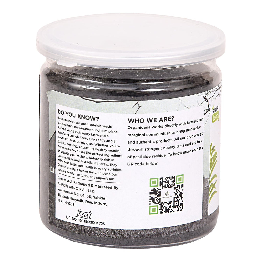 Organicana Black Sesame Seeds (Pack of 1) - Til for Eating | Natural Black Gingelly Oil Seed | Indian Spices for Everyday Essentials | Kaale Til for Weight Loss | Nutrient Rich Black Seeds