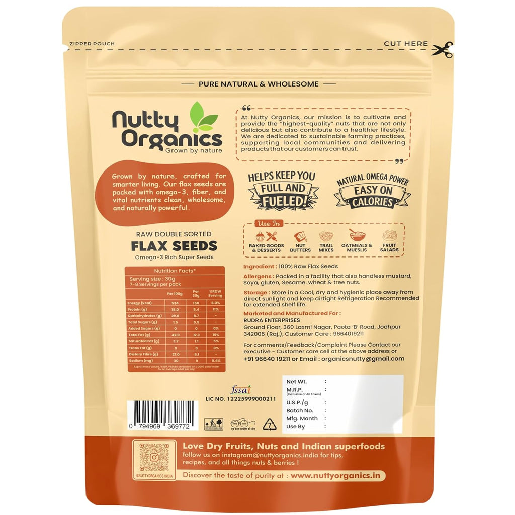 NUTTY ORGANICS Flax Seeds| Natural Raw Flax seeds for Eating High Dietary Fiber Alsi Seeds Rich in Magnesium- Helps in Manage Blood Sugar Levels & Heart