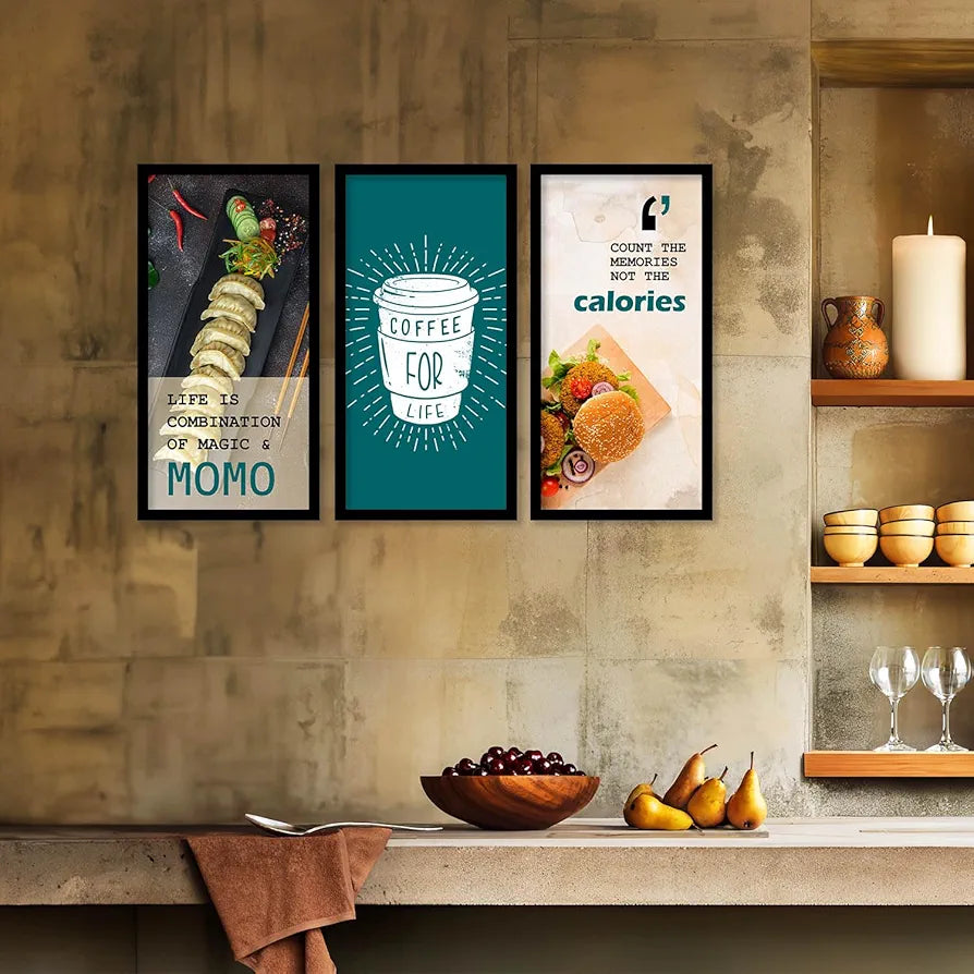Kotart Quotes Posters with Frame for Restaurant Wall Decoration Momo Set of 3