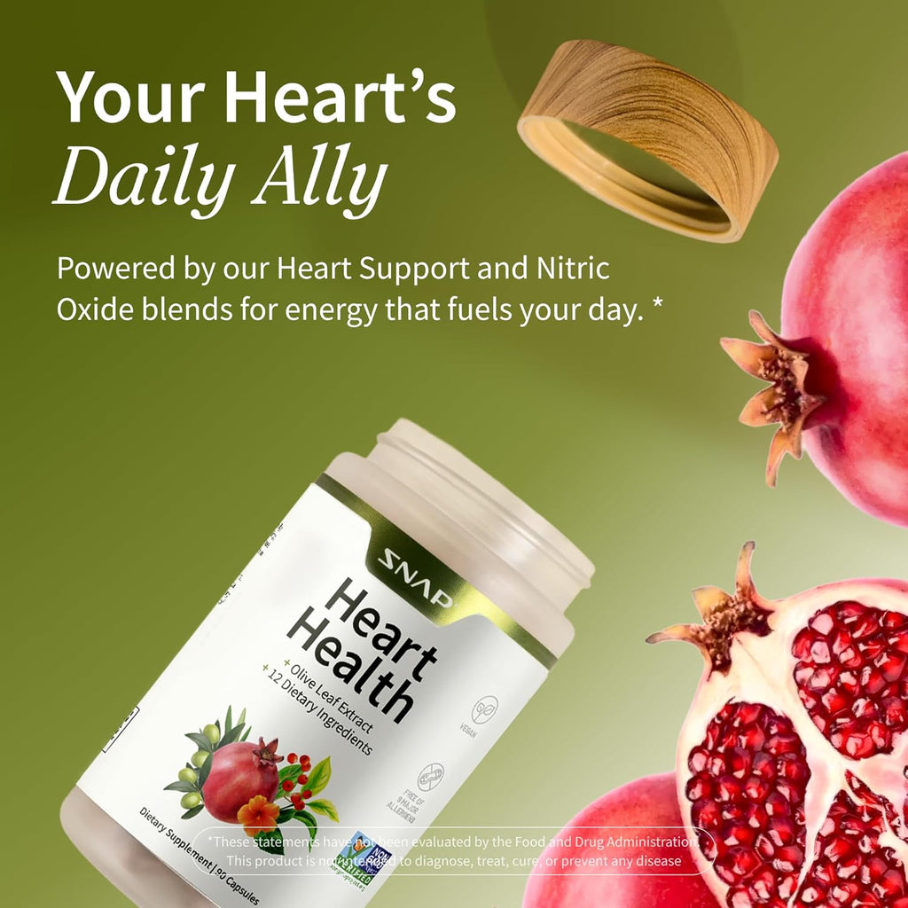 Snap Supplements Heart Health Support Supplement - Botanical Support for Heart Health, Healthy Circulation, and Nitric Oxide Levels, 30-Day Supply, 90 Capsules (Packaging May Vary)
