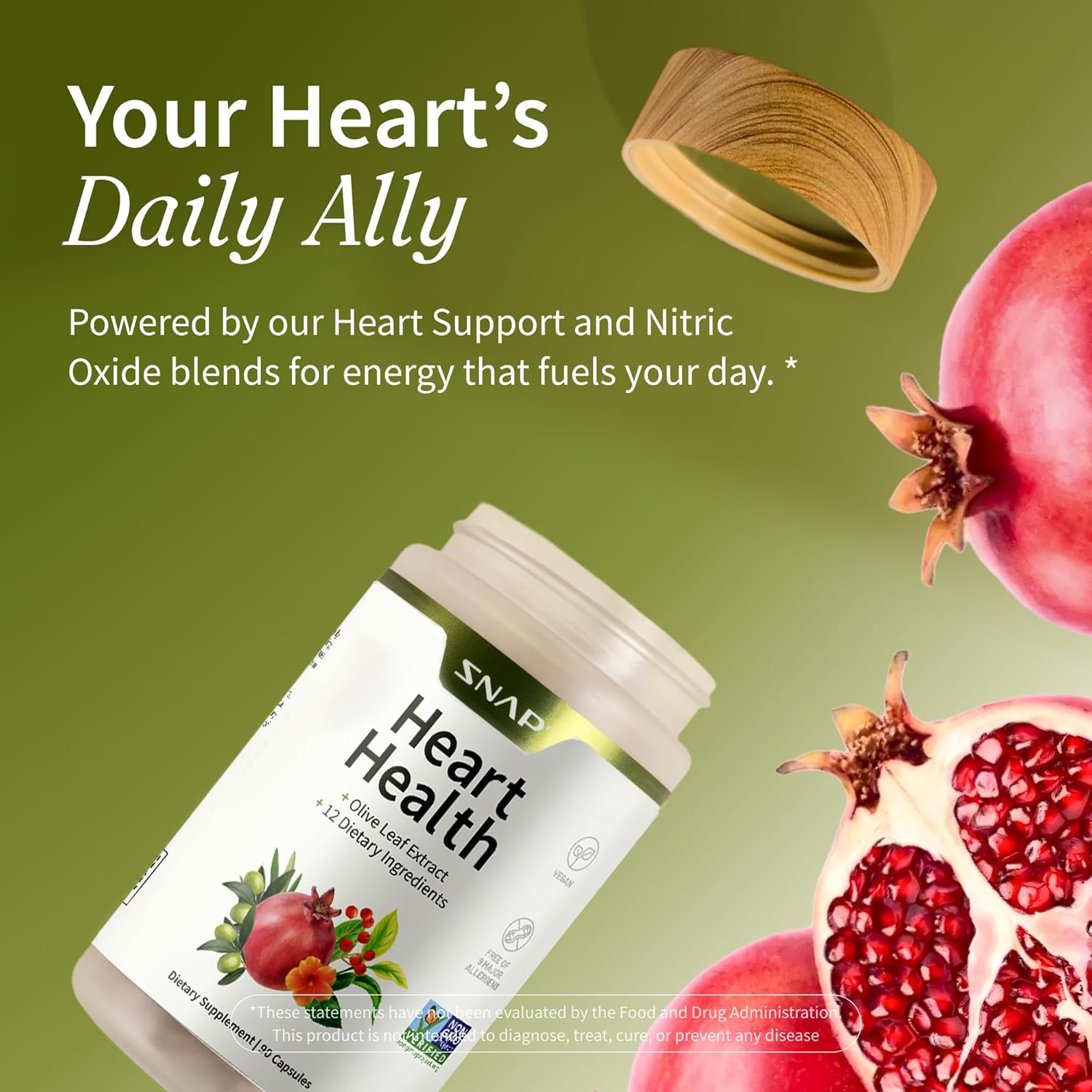 Snap Supplements Heart Health Support Supplement - Botanical Support for Heart Health, Healthy Circulation, and Nitric Oxide Levels, 30-Day Supply, 90 Capsules (Packaging May Vary)