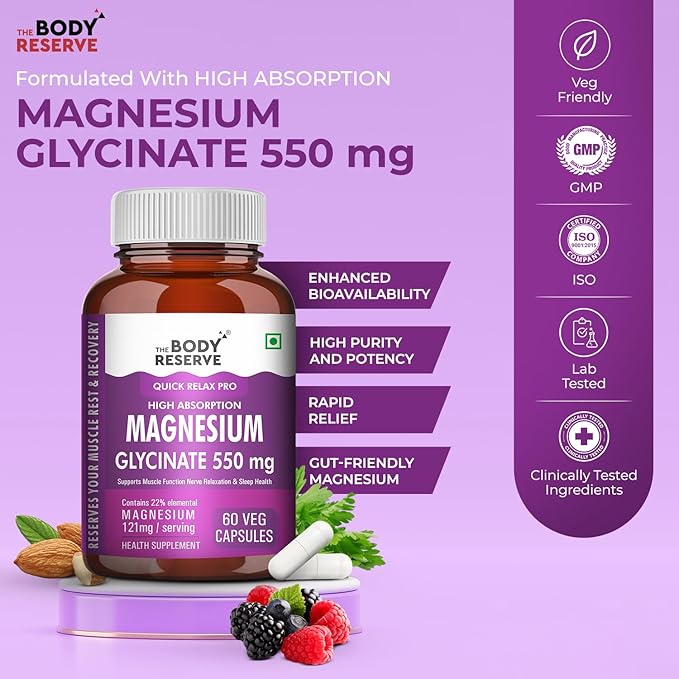 The Body Reserve Magnesium Glycinate Supplement 550mg Per Serving - 60 caps