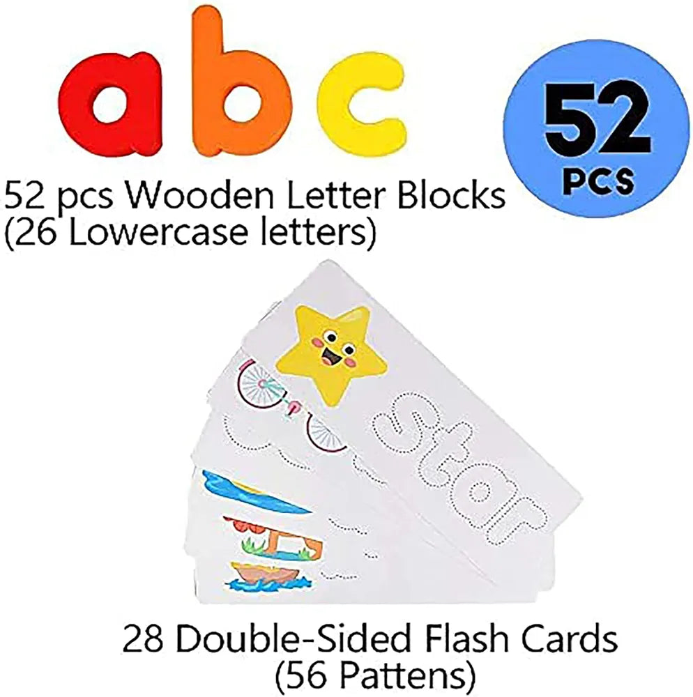 Wishkey Wooden Spelling Game for Kids, Early Education Word Making Game with Flash Cards and Alphabets, Non-Toxic, Educational Toy