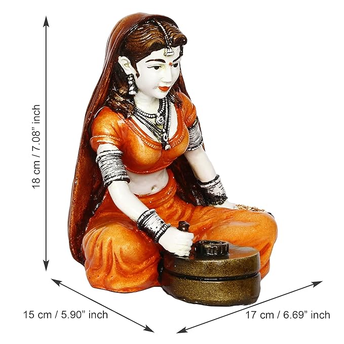 Ecraftindia Colorful Combo of Rajasthani Craftsmen and Lady Making Pots Statue