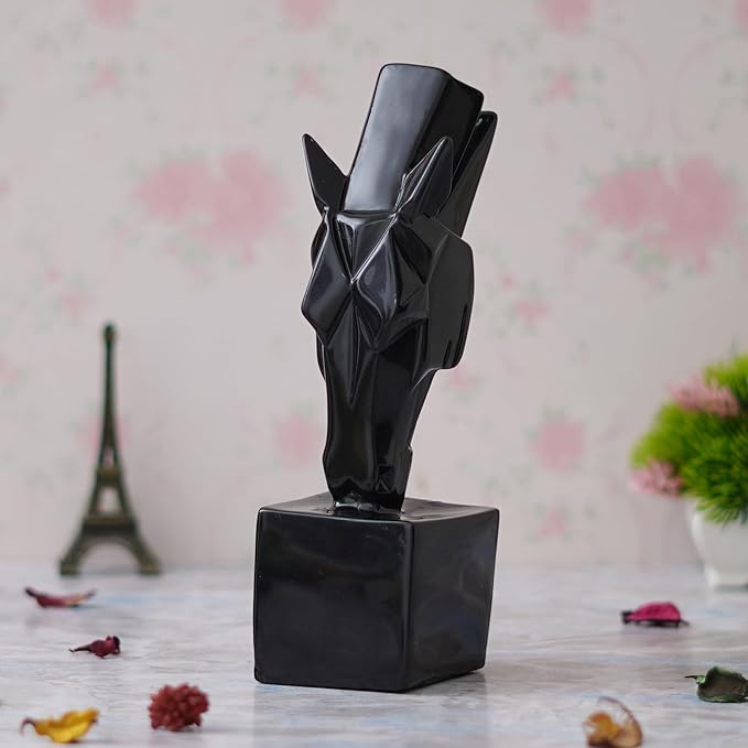 Ecraftindia Polyresin Black Horse Head Statue Sculpture | Animal Figurine Decorative Showpiece