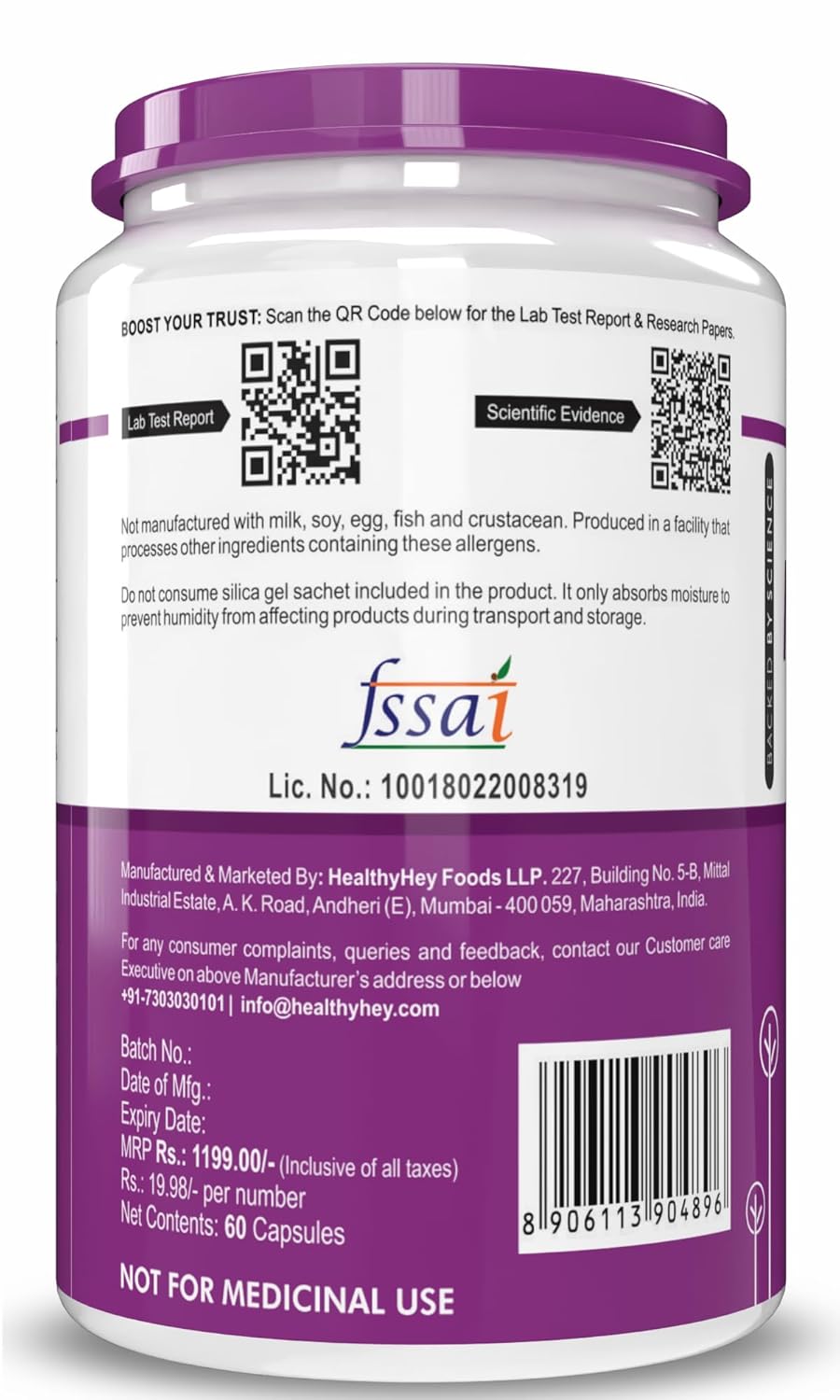 HealthyHey Nutrition Magnesium Gluconate - 600mg/serving - 60 Vegetable Capsules