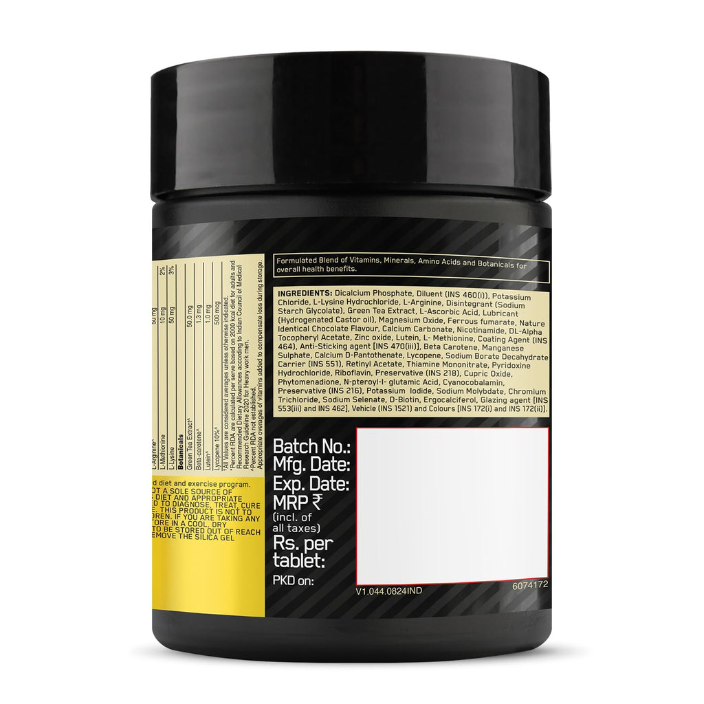 Optimum Nutrition (ON) Multivitamin for MENâ€“ 60 Tablets, 26 Vitamins & Minerals, Amino Acids & Anti-Oxidants (Green Tea Extract, Beta Carotene, Lutein, Lycopene). Vegetarian.