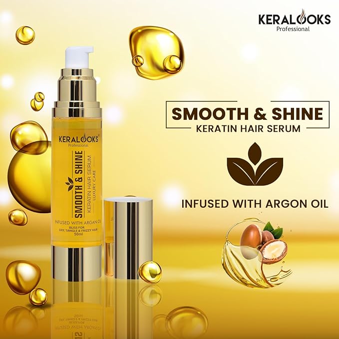 Kera Looks Hair Serum Infused With Argan Oil Bliss For Dry Tangles Damage & Frizzy Hair - 50 ml