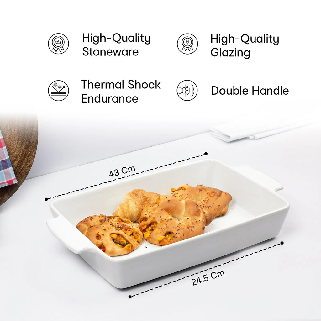 Anko White Rectangular Stoneware Baking Tray Oven Dishwasher Microwave Safe 6.7x43x24.5cm