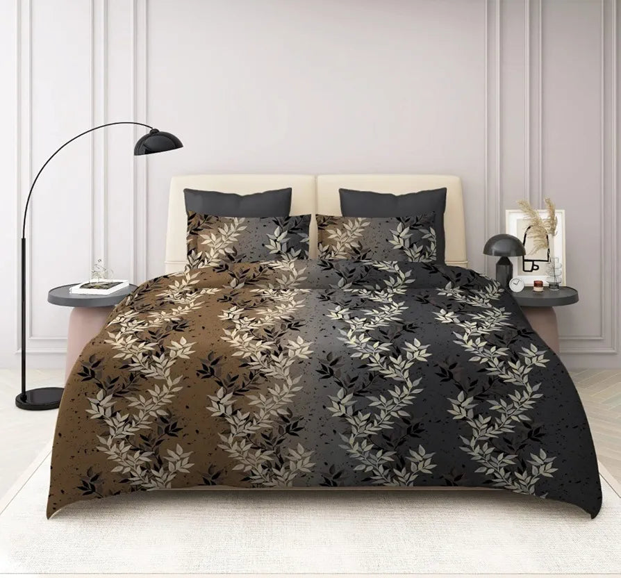 The Home Style Supersoft Cotton Feel Glace Cotton King Size Printed Flat Double Bedsheet wih 2 Pillow Cover 400 TC Cocoa Brown
