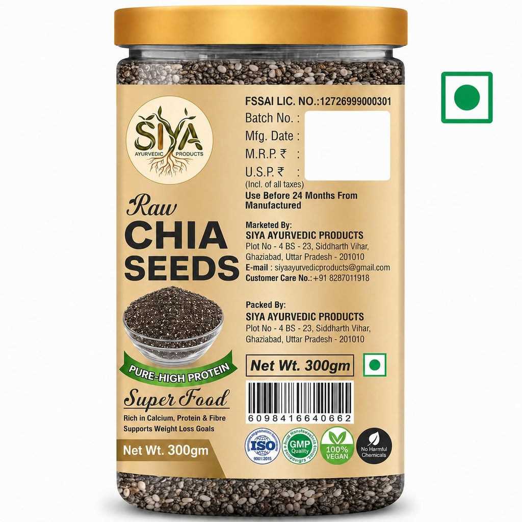 Siya Premium Raw Chia Seeds 300 g - Healthy Raw Seed | Clean Chia Seeds for Eating | Healthy Snacks | Calcium and Protein Rich Seed (100% Organic)