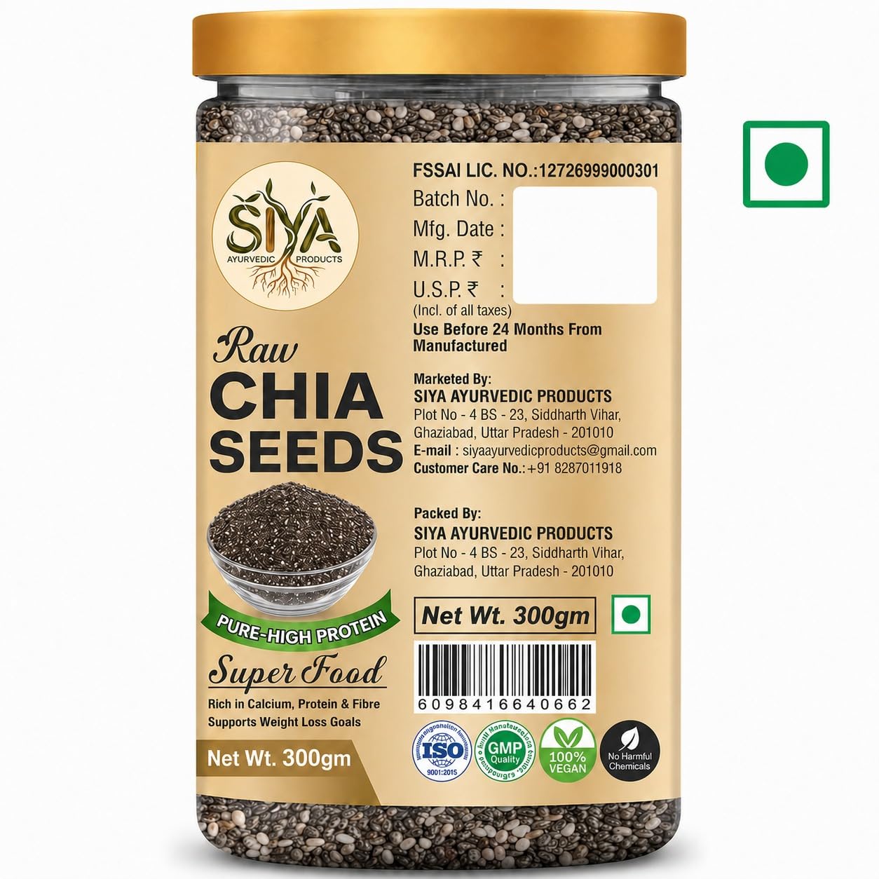 Siya Premium Raw Chia Seeds 300 g - Healthy Raw Seed | Clean Chia Seeds for Eating | Healthy Snacks | Calcium and Protein Rich Seed (100% Organic)