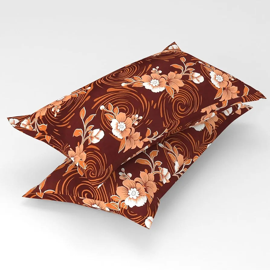 Homefab India 180 TC Microfiber Double BedSheet with 2 Pillow Covers Brown Floral