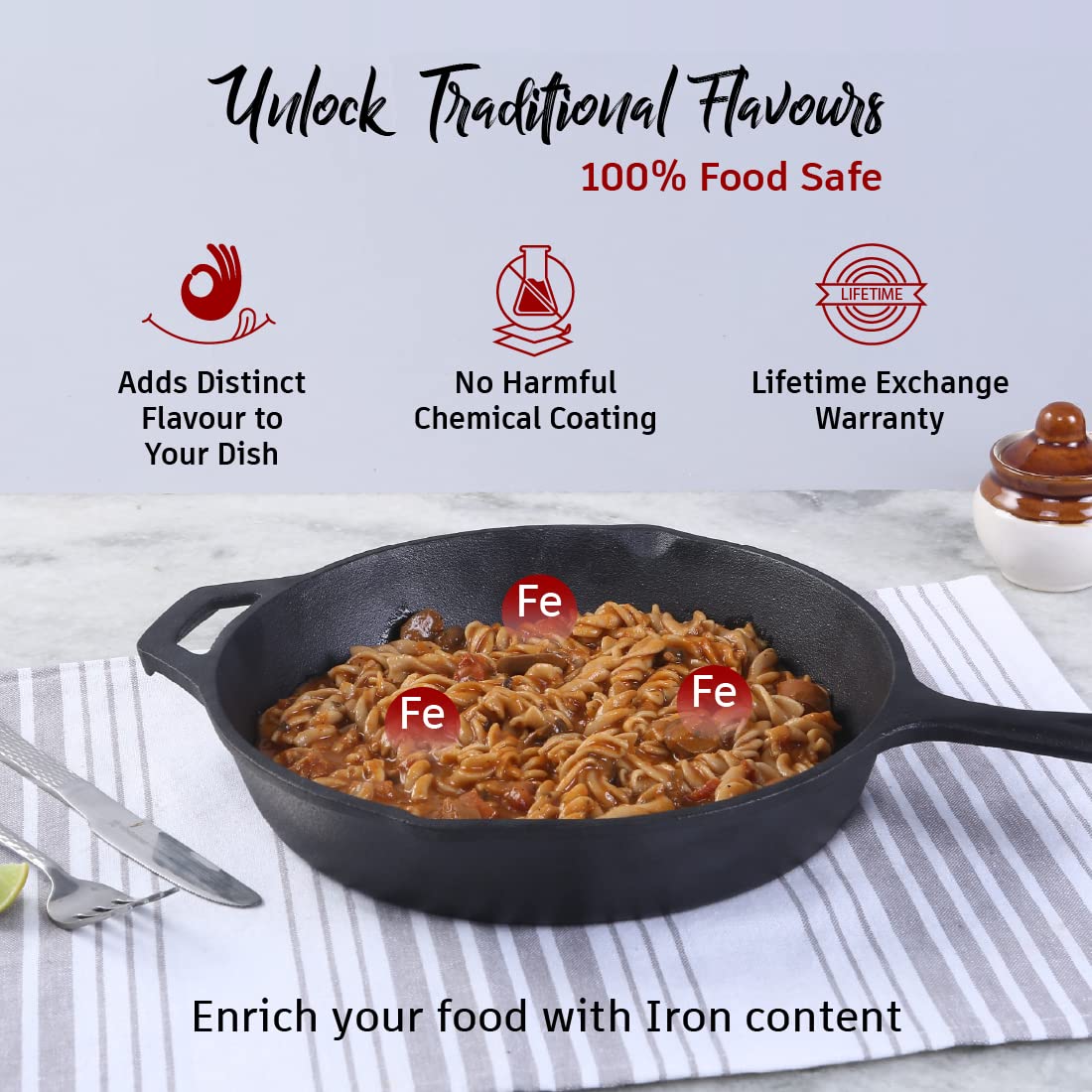 Wonderchef Forza Pre Seasoned 29 Cm Cast Iron Fry Pan
