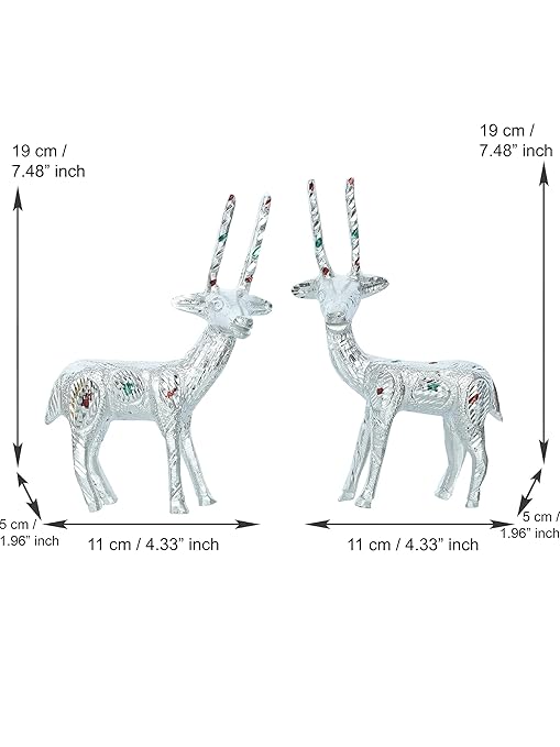Ecraftindia Set of 2 Engraved Silver Deer Handcrafted Decorative Metal Figurine