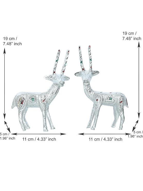 Ecraftindia Set of 4 Engraved Golder and Silver Deer Pair Handcrafted Decorative Metal Figurine