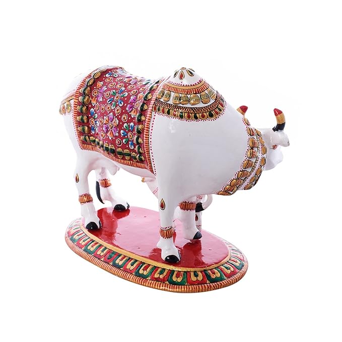 Ecraftindia Meenakari Metal Cow and Calf Figurine