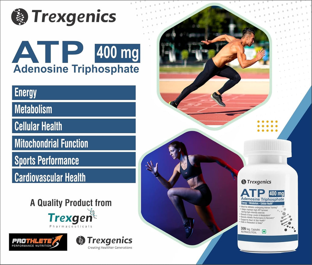 Trexgenics ATP Adenosine Triphosphate 400 mg Energy, Metabolism, Endurance, Cellular Health VEGAN & NON-GMO (30 Vcaps) (Pack of 1)
