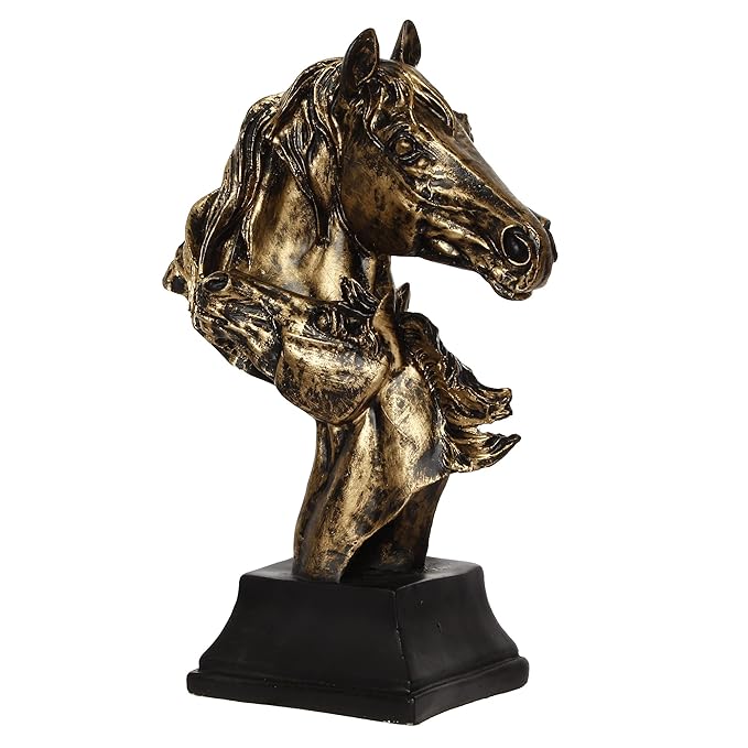 Ecraftindia Antique Finish Horse Couple Face Handcrafted Polyresin Decorative Showpiece