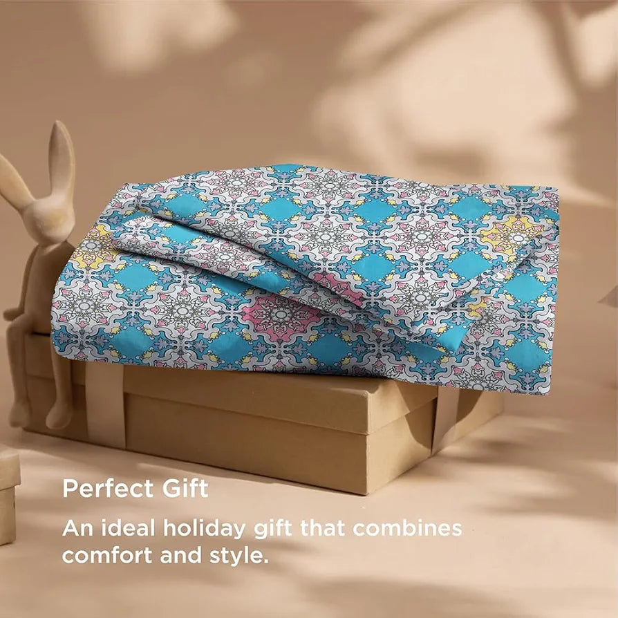 HomeKart Floral 180 Tc Ultra Super Soft Cotton Feel Microfiber Double Bedsheet with Two Pillow Covers for Your Bedroom Aqua