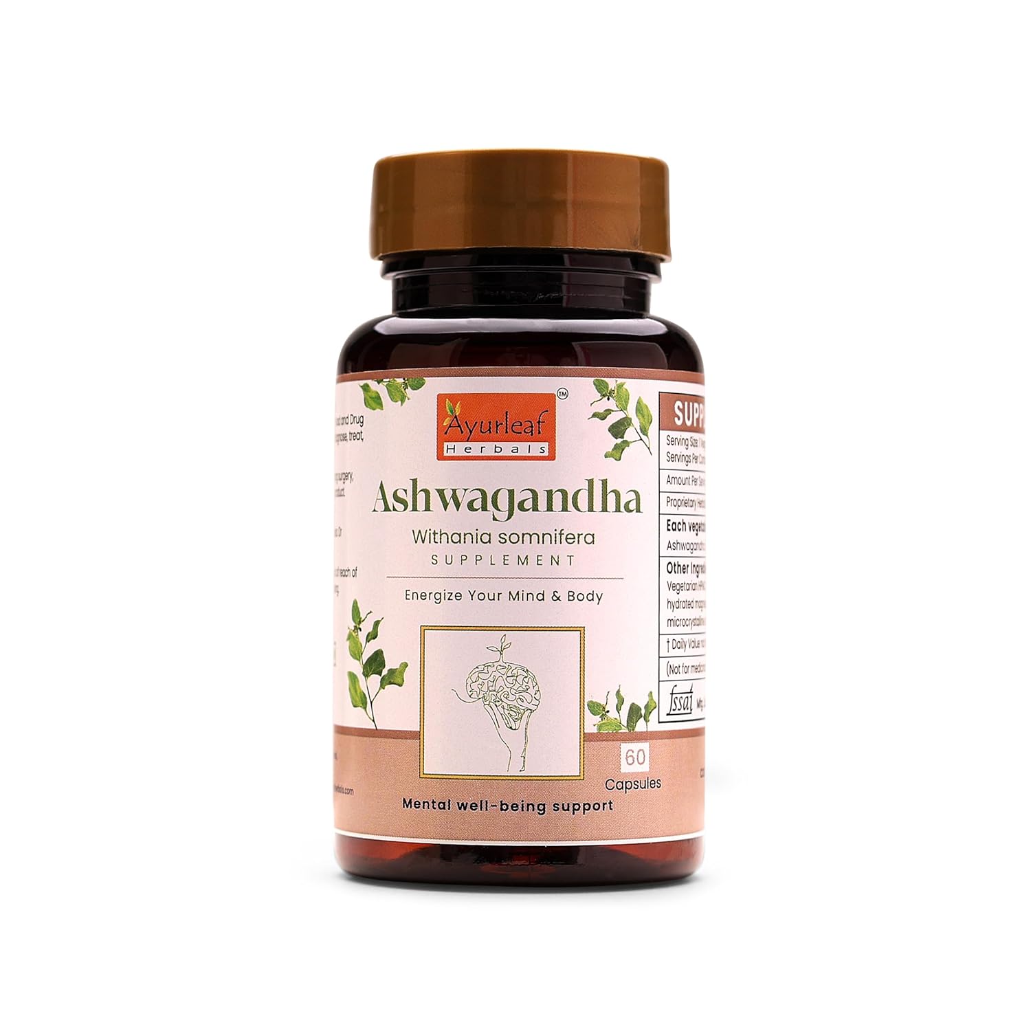 Ayurleaf Herbals Ashwagandha Capsules With Goodness of Natural Extracts of Ashwagandha - 60 Caps
