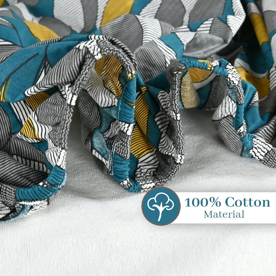 Divine Casa Floret 100% Cotton Double Fitted Bedsheet 144 TC Colour Woody Petals