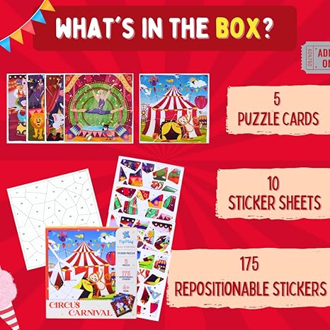 PepPlay Circus Carnival Sticker Puzzle No Mess Sticker Art for Kids Craft Kits DIY Activity
