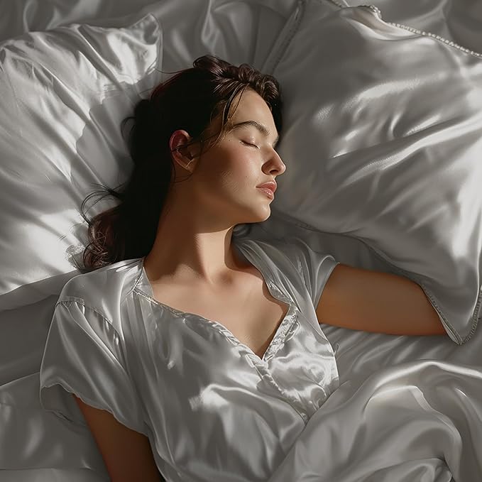 Stoa Paris Satin Bedsheets For Double Bed 300Tc Premium Bedsheet With 2 Pillow Covers Colour Harbour Mist Grey