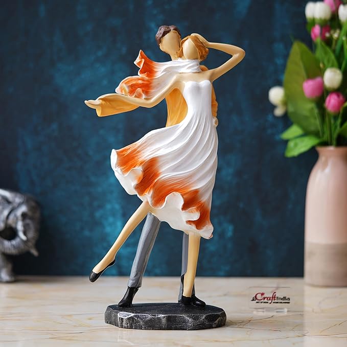 Ecraftindia Multicolor Polyresin Lovely Couple Statue Showpiece | Valentines Day Gift for Boyfriend and Girlfriend