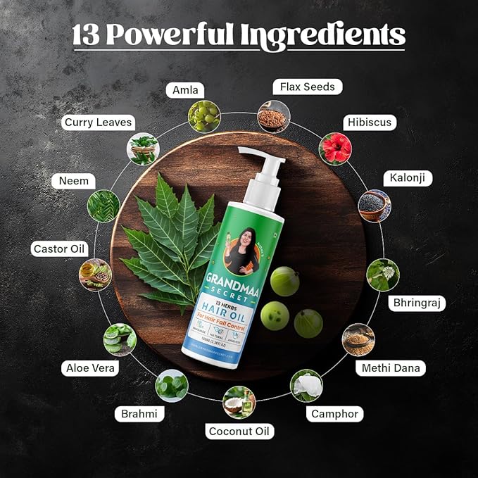 Nidhi's Grandmaa Secret 13 Herbs Hair Oil for Men & Women | Promotes Hair Growth & Reduces Hair Fall - 100 Ml
